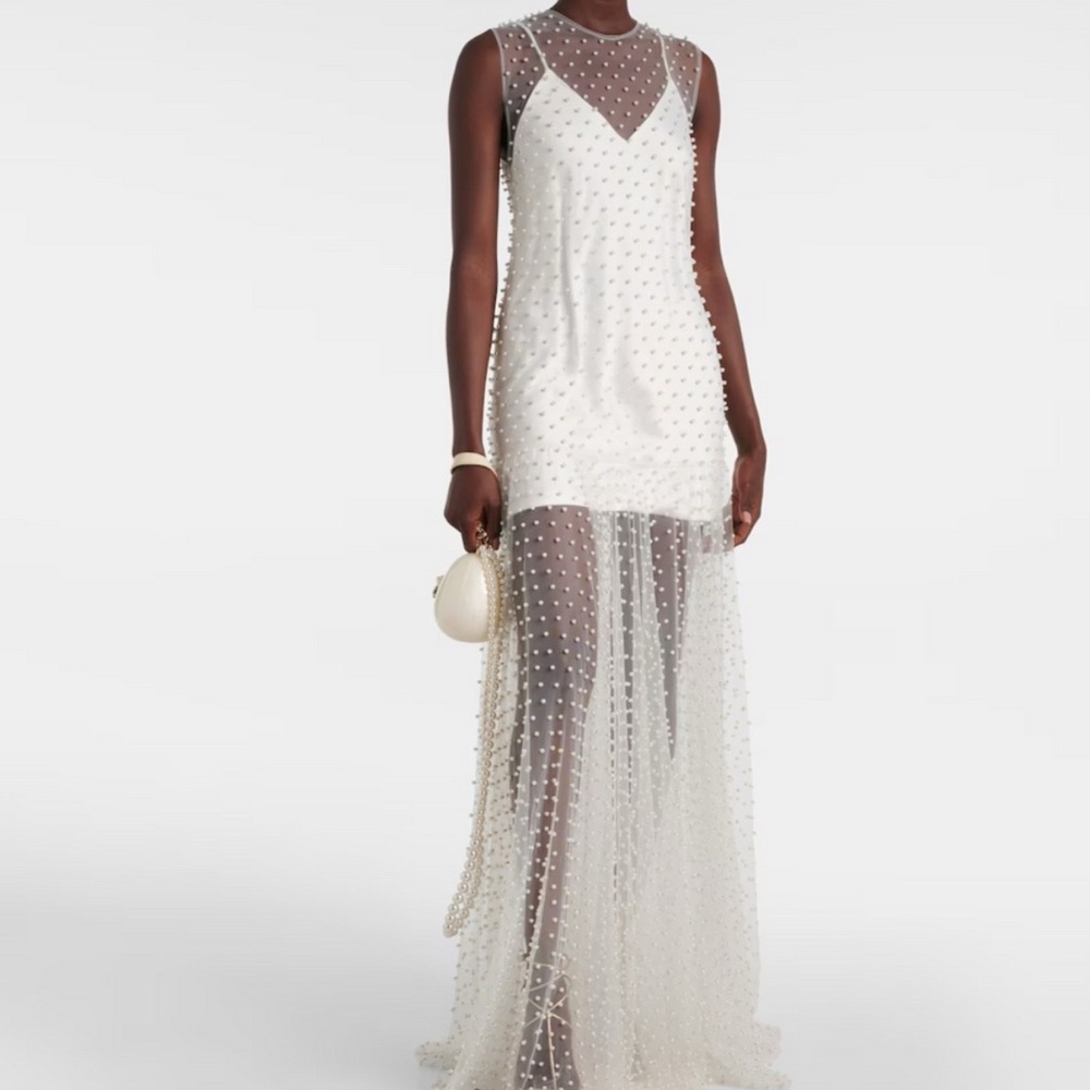 Norma Kamali Mesh Pearl Embellished Dress (XS)